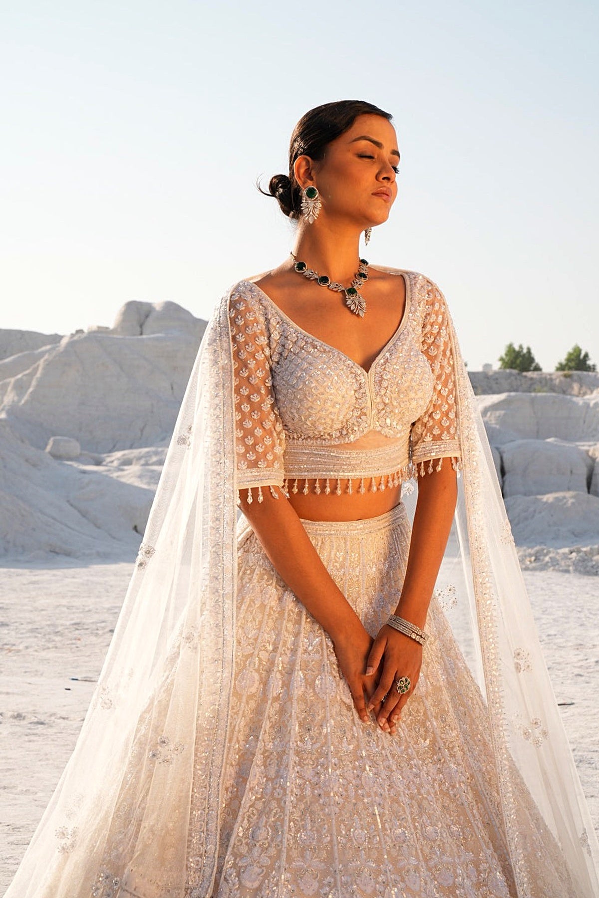 IVORY EMBELLISHED LEHENGA SET