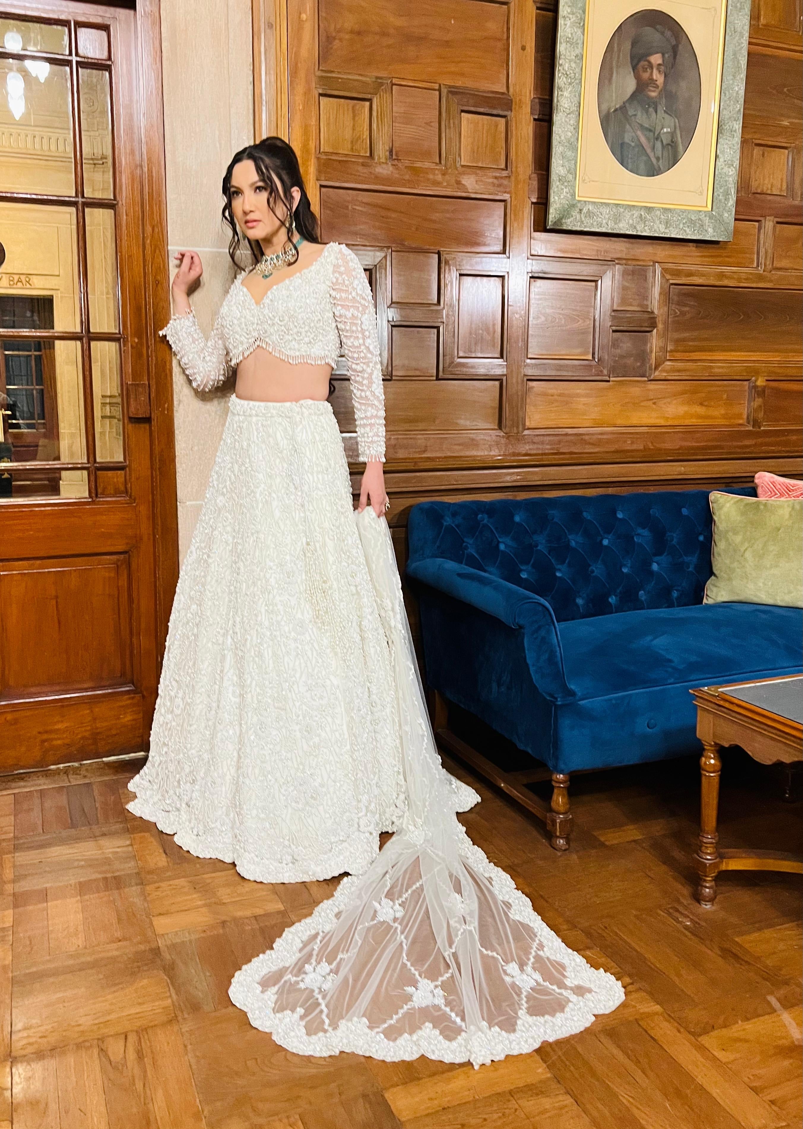 Off White Net Lehenga Choli Set