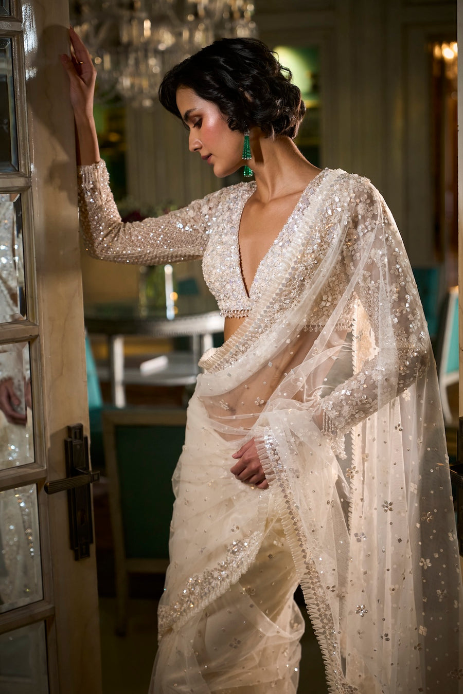 Ivory Sequin Saree - Ready to Ship