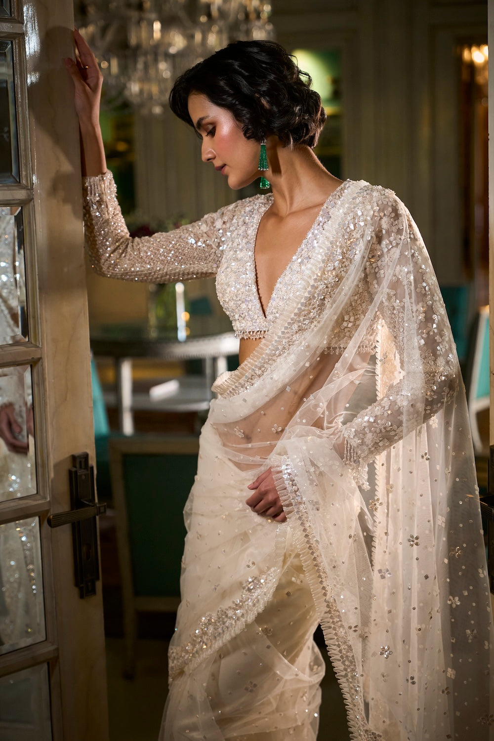 Ivory Sequin Saree - Ready to Ship