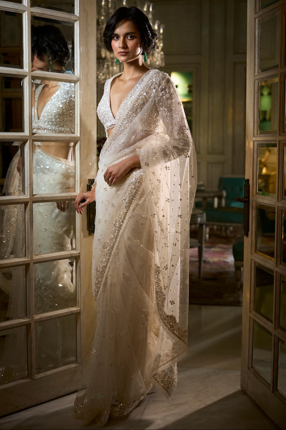 Ivory Sequin Saree - Ready to Ship