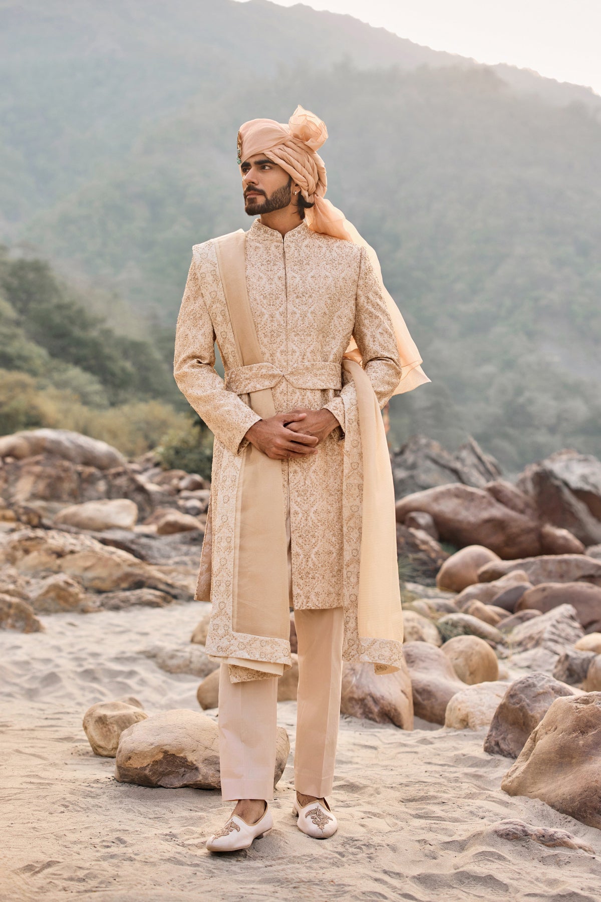 Rose Gold Zardozi Sherwani Set