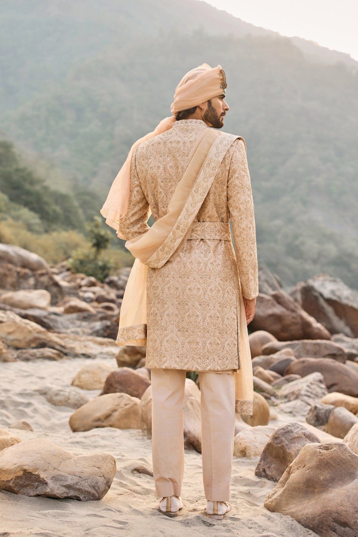 Rose Gold Zardozi Sherwani Set
