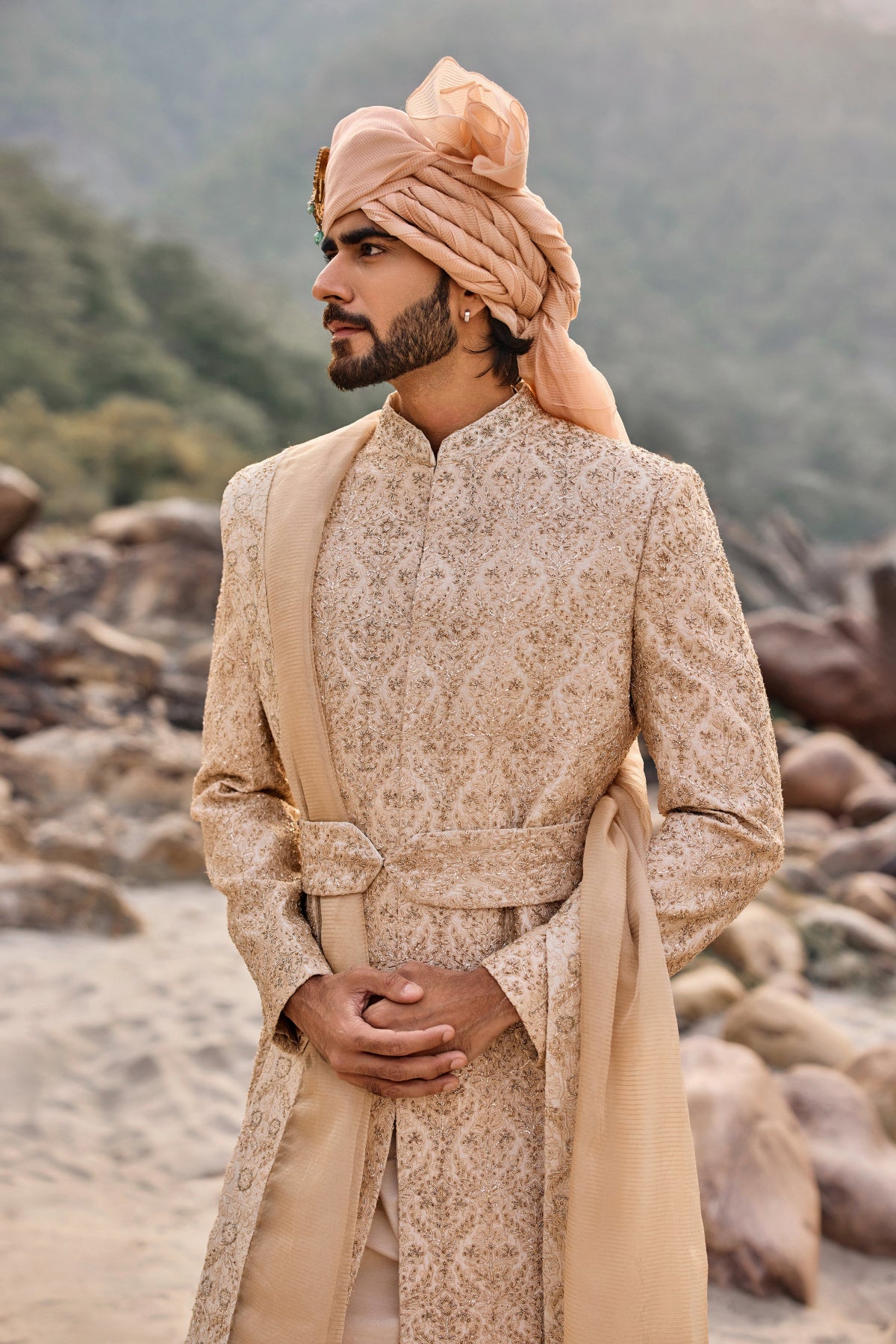 Rose Gold Zardozi Sherwani Set