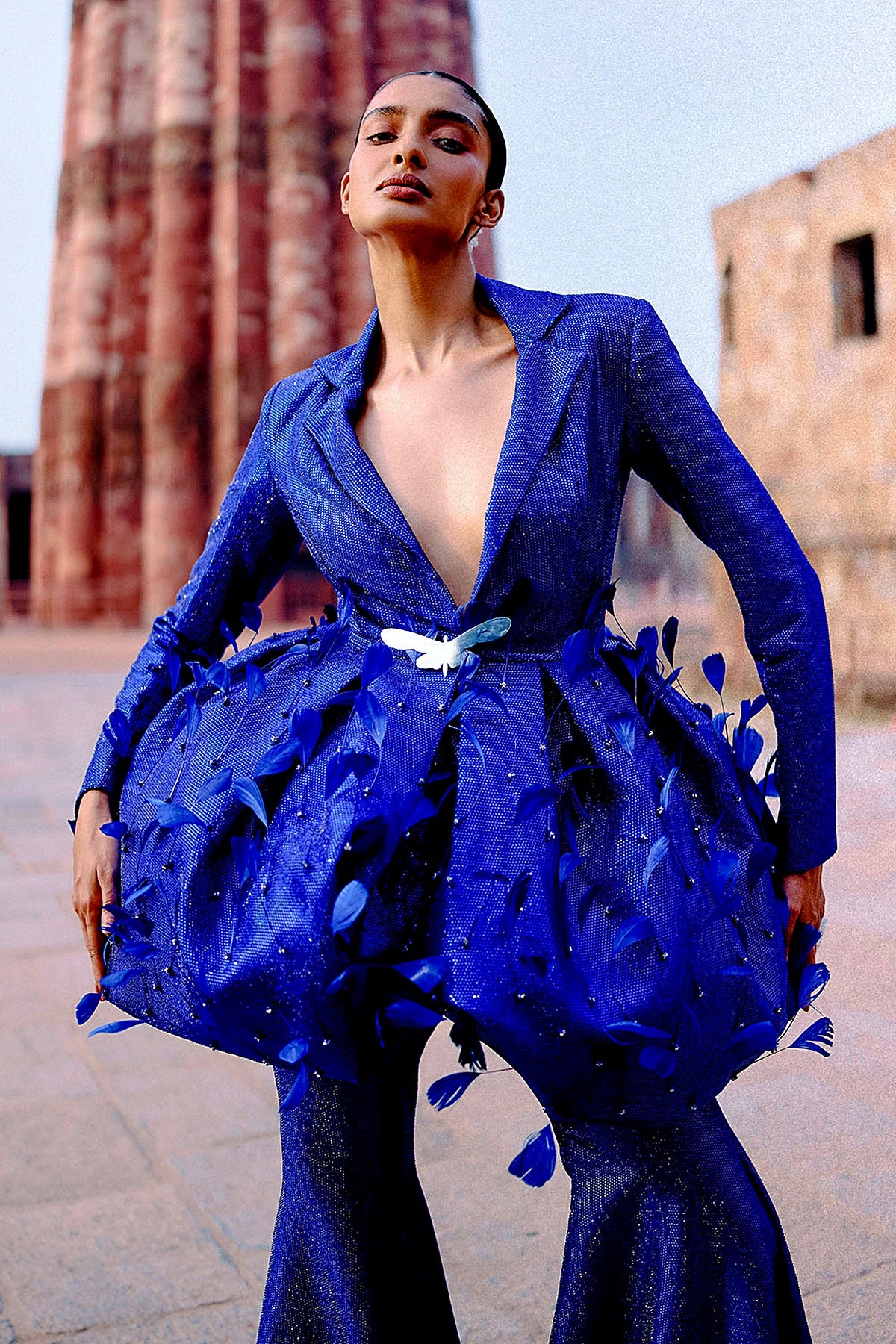 Nishqa Blue Blazer And Bell Bottom Pants