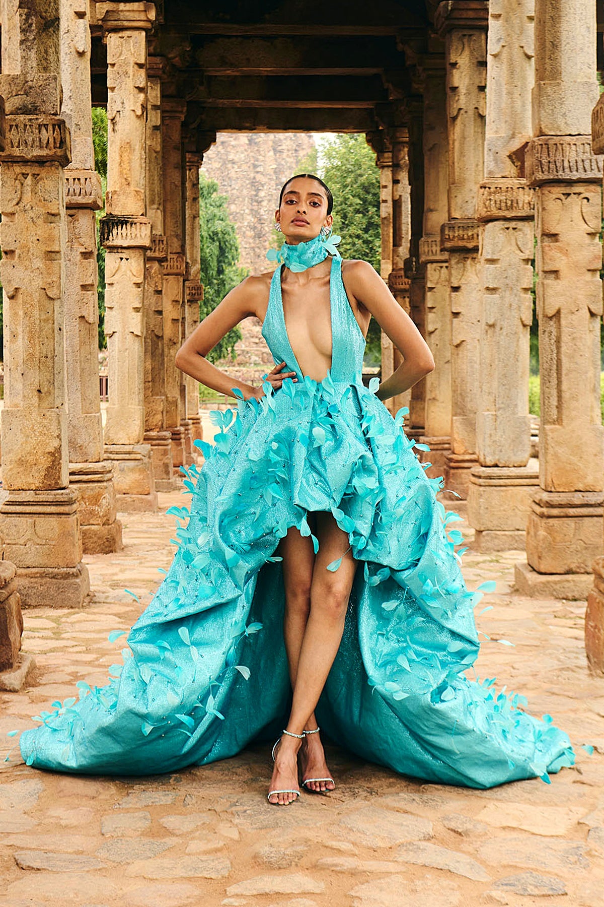 Varuna Turquoise Dress With Neck Collar