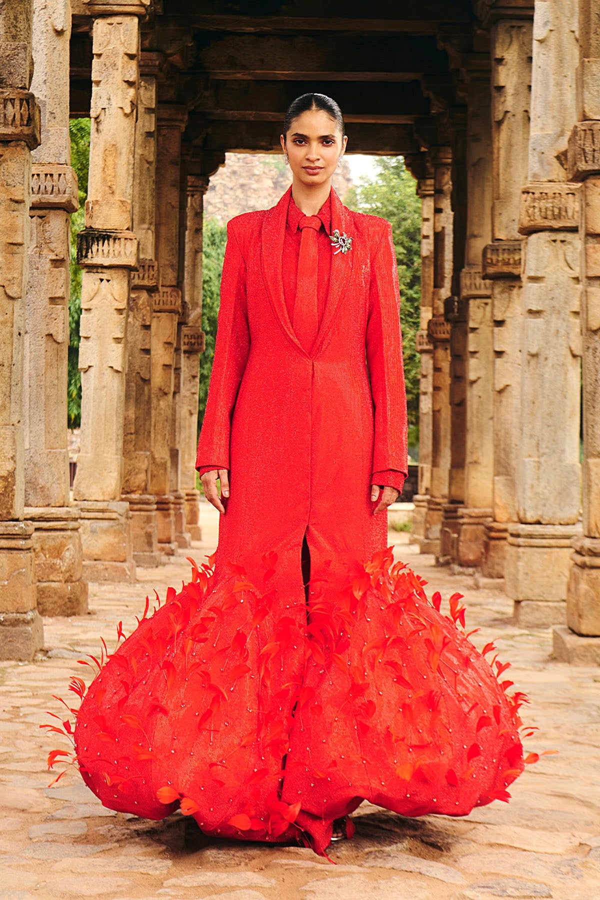 Draja Red Co-ord Set With Volume