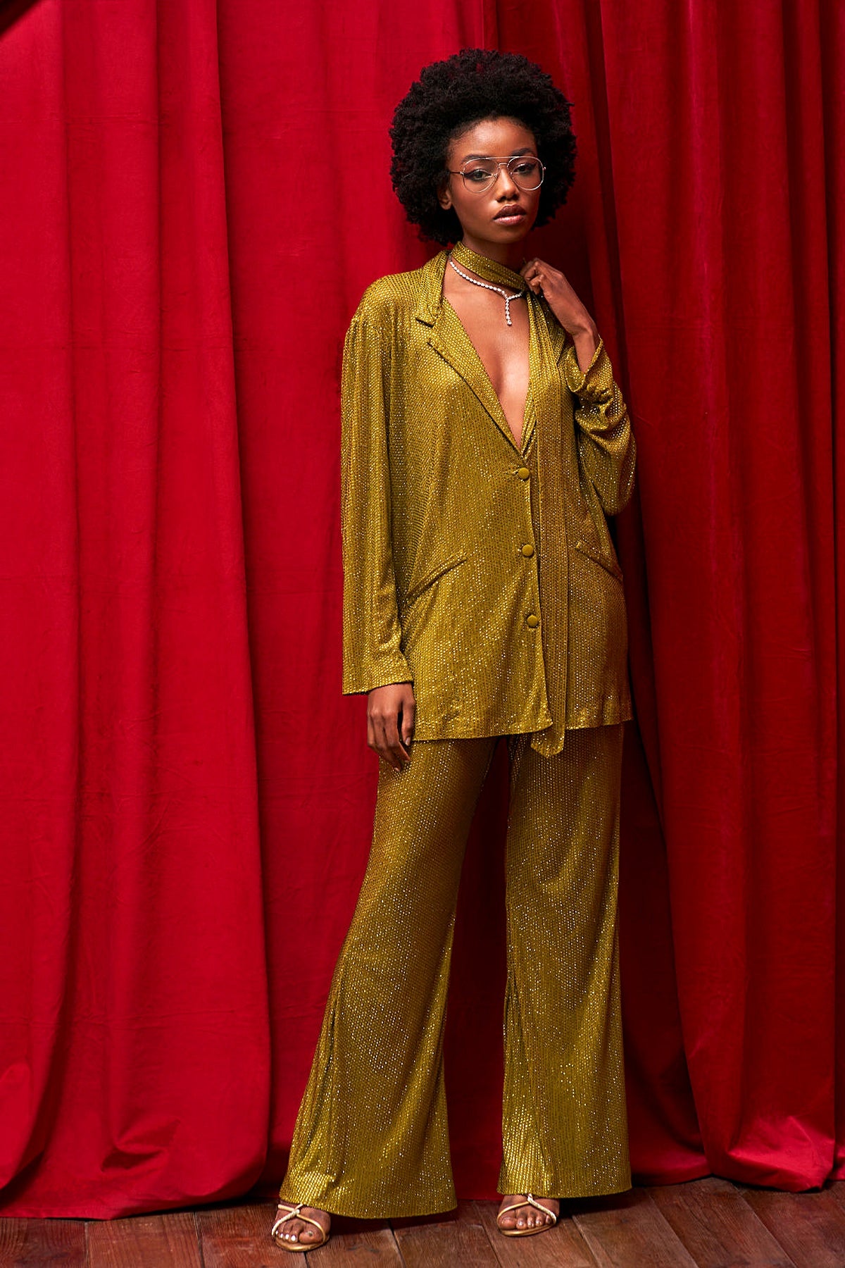 Olive Sparkle Duo Shirt Pant Set