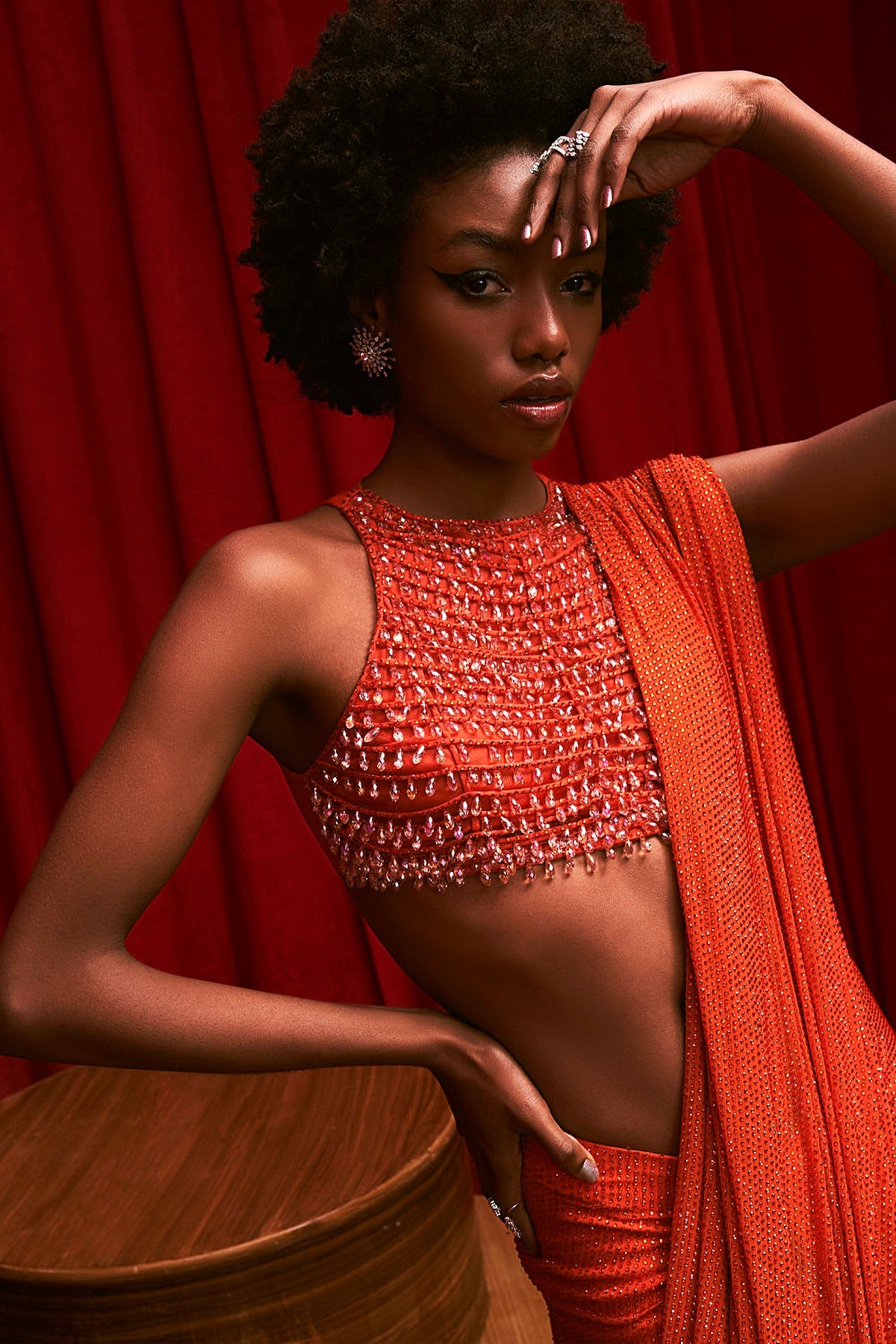 Mandarin Sparkle Draped Skirt