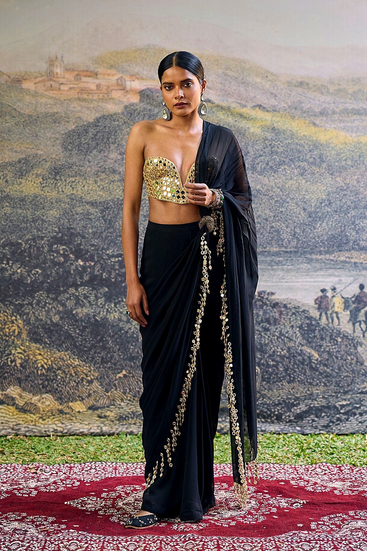 Shyama Mirror Pre-Draped Saree Set