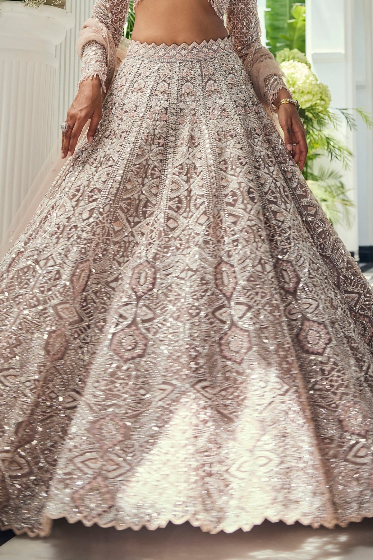 Dusty Pink Net Cutdana Embellished Lehenga Set