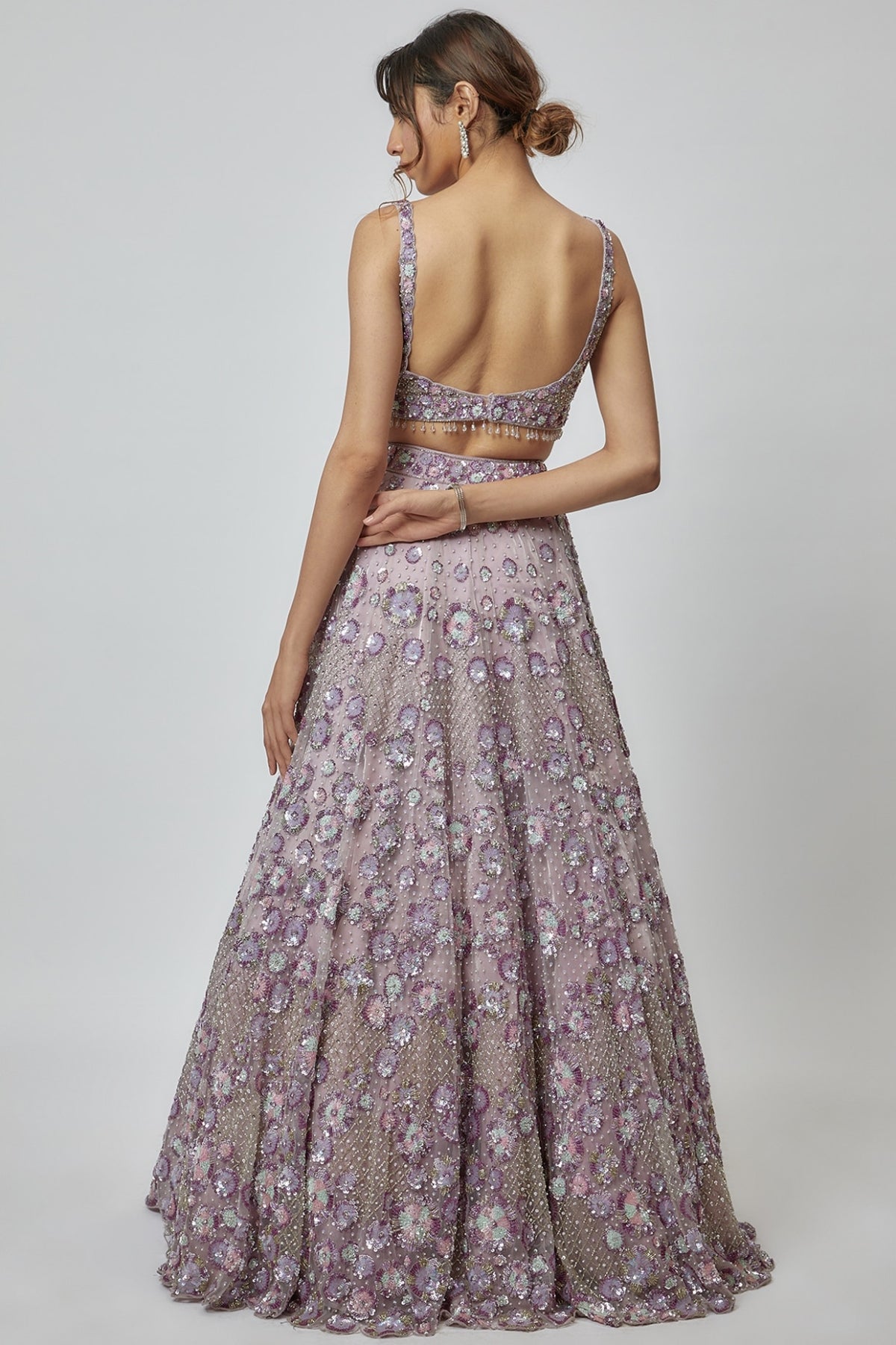 Lilac Net Embroidered Lehenga Set