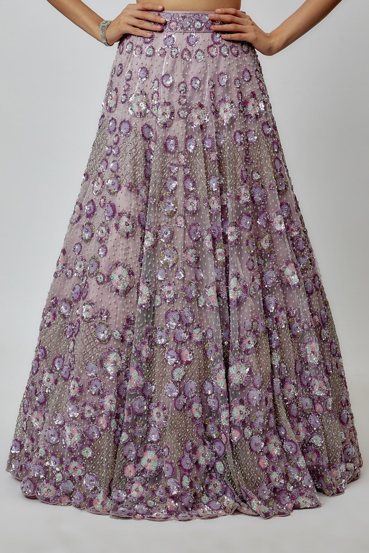 Lilac Net Embroidered Lehenga Set