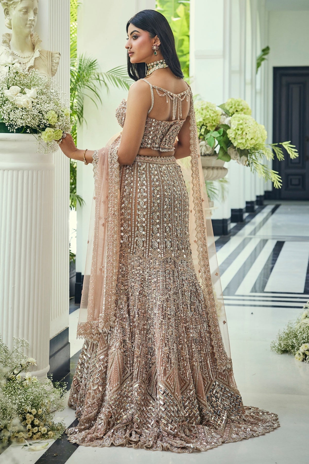 Walnut Gold Net Sequins & Crystal Embroidered Lehenga Set