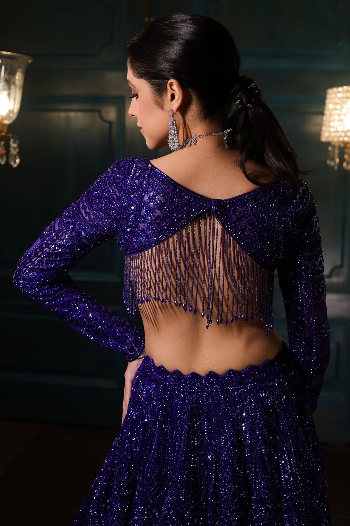Electric Blue Net Sequins Embroidered Lehenga Set