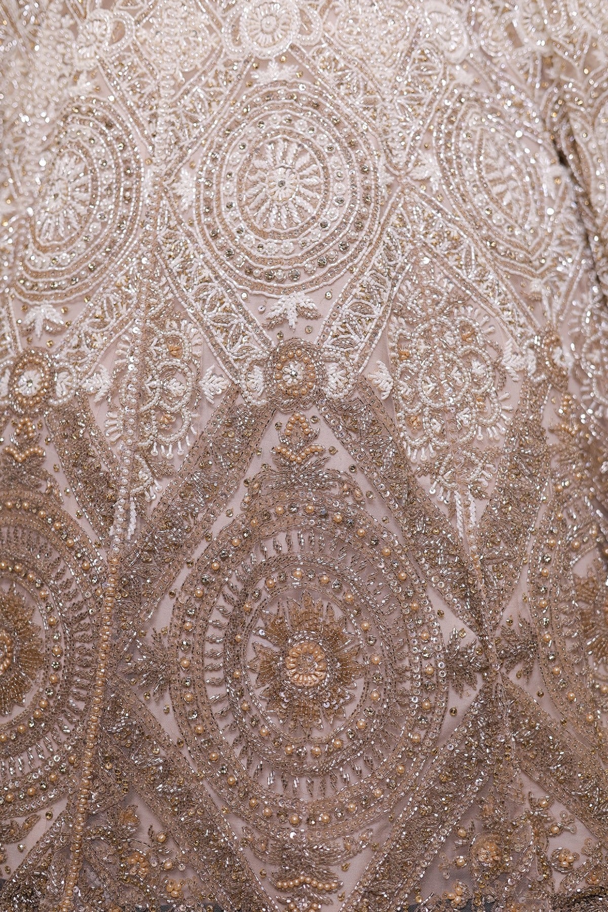 Ivory & Champagne Ombre Net Sequins Embroidered Lehenga Set