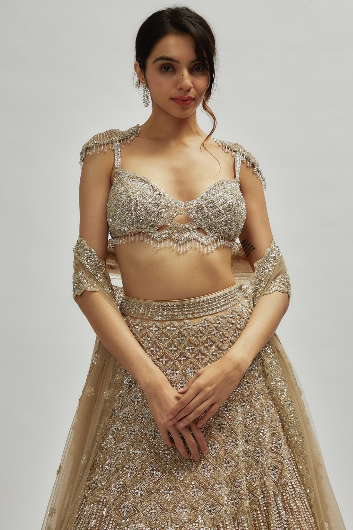 Chrome Gold Net Embroidered Lehenga Set
