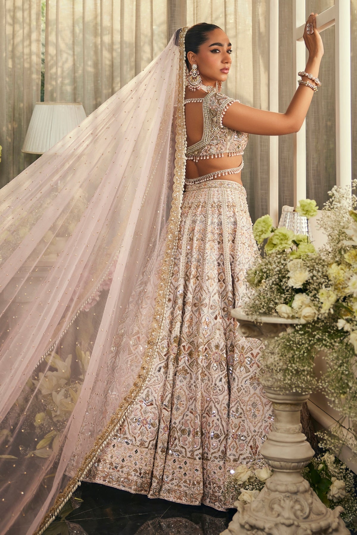 Blush Pink Raw Silk Sequins & Zardosi Embroidered Lehenga Set