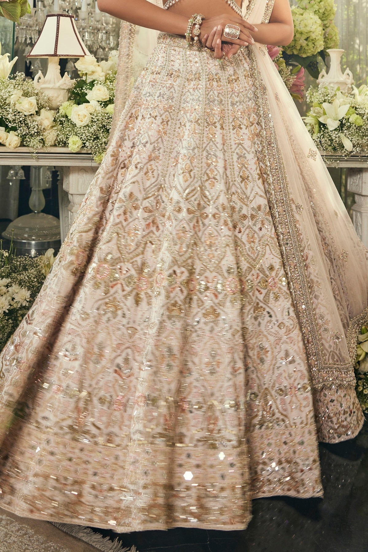 Blush Pink Raw Silk Sequins & Zardosi Embroidered Lehenga Set