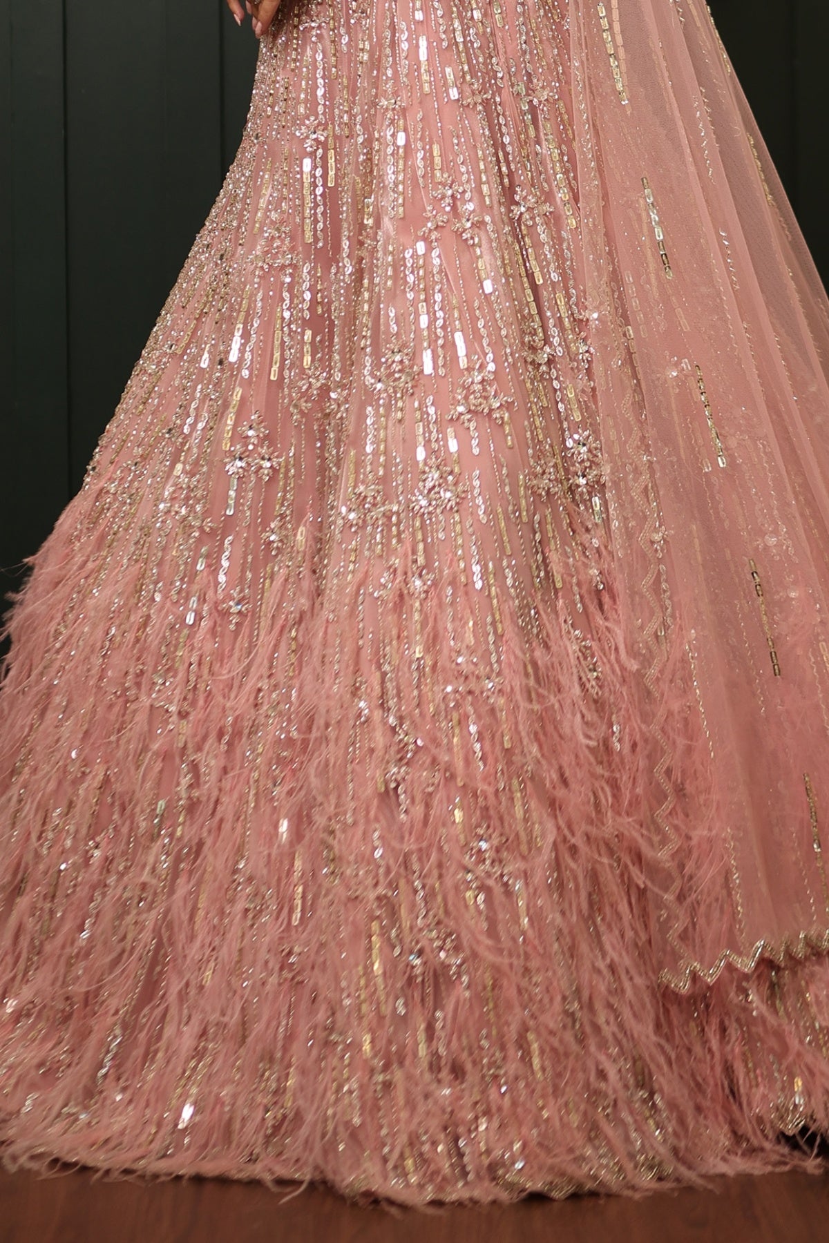 Pink Net Sequins & Cutdana Embroidered Lehenga Set