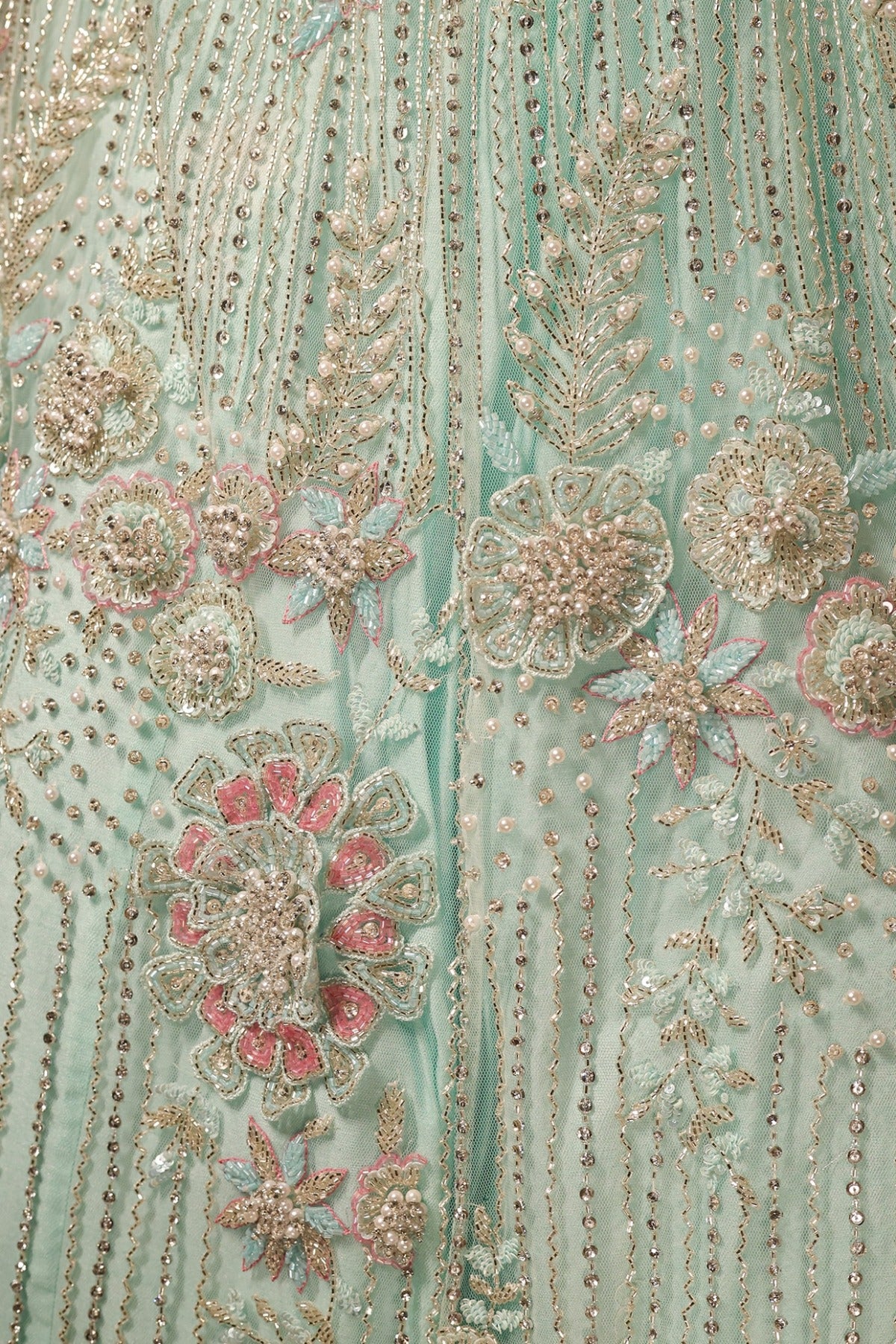 Sea Green Net Hand Embroidered Lehenga Set