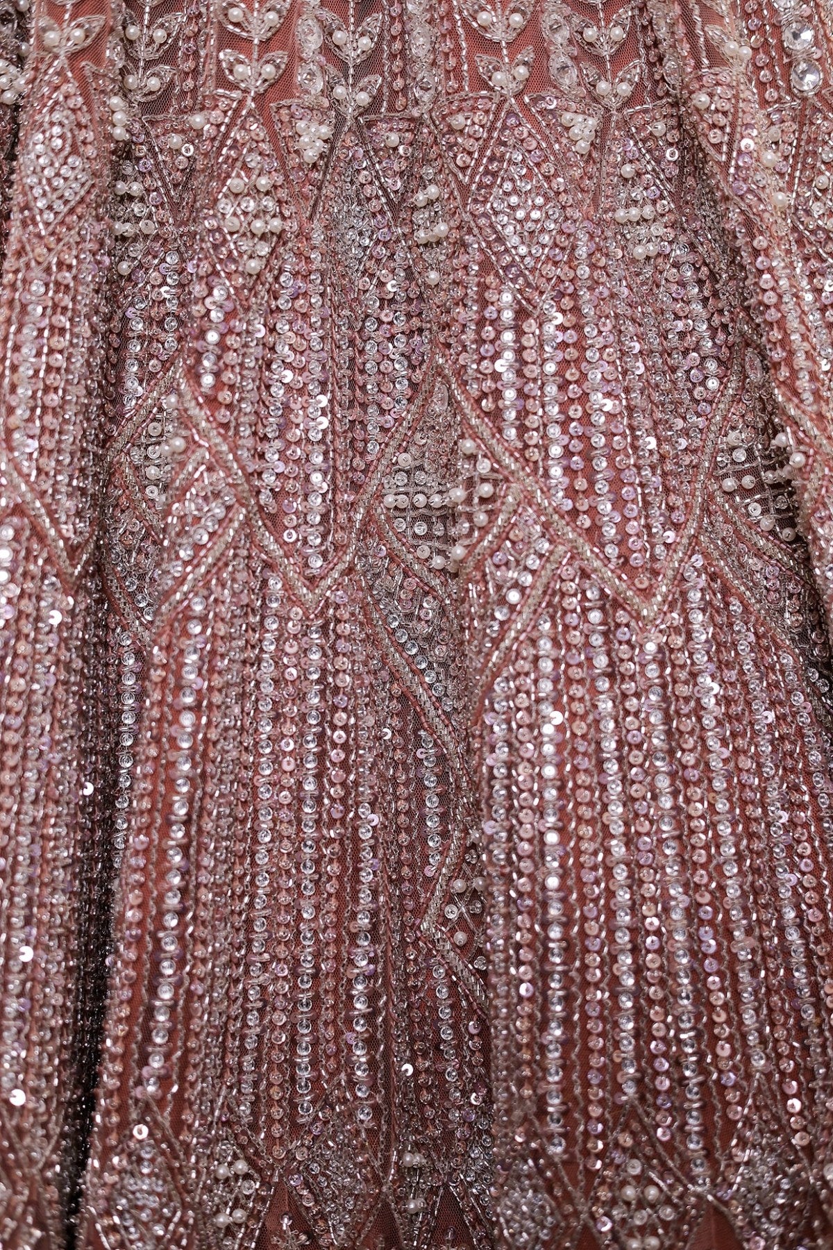 Peachy Brown Net Cutdana Embroidered Lehenga Set