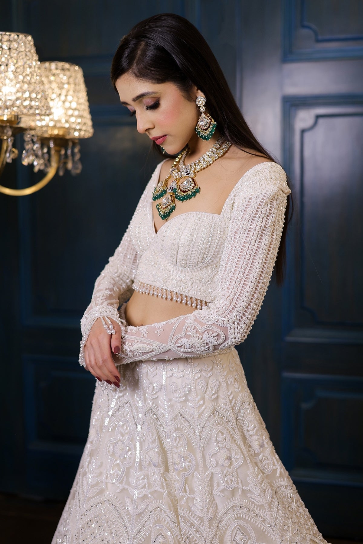 Ivory Net Sequins Embroidered Lehenga Set