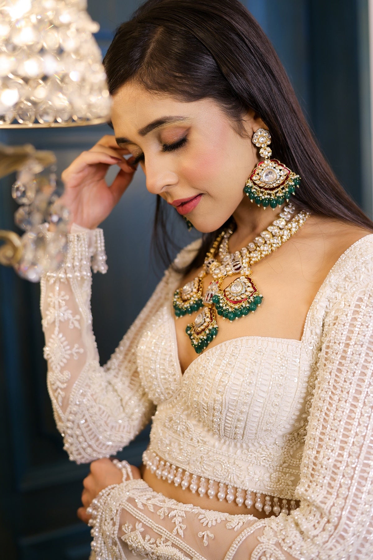 Ivory Net Sequins Embroidered Lehenga Set