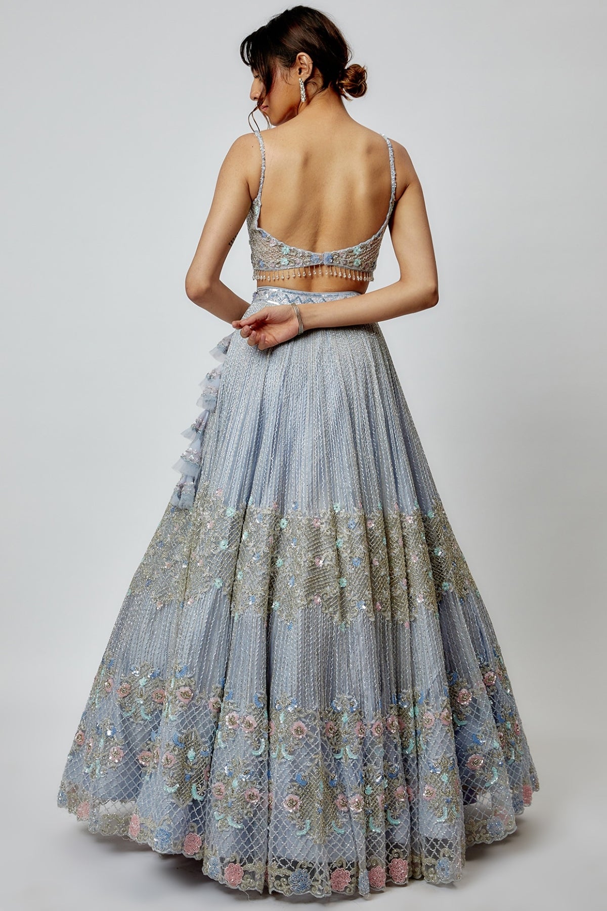 Periwinkle Net Embroidered Lehenga Set