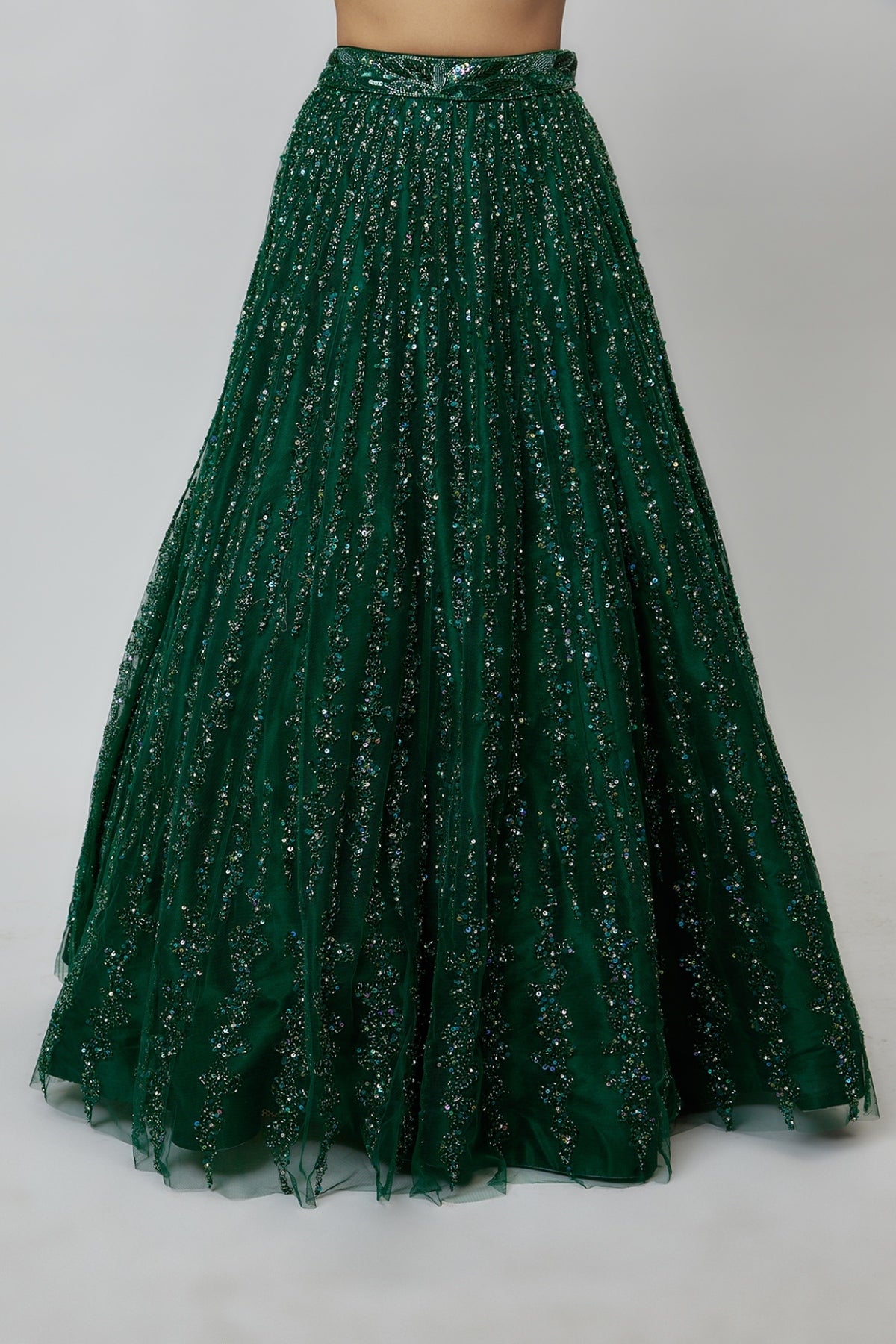 Emerald Green Net Hand Embroidered Lehenga Set