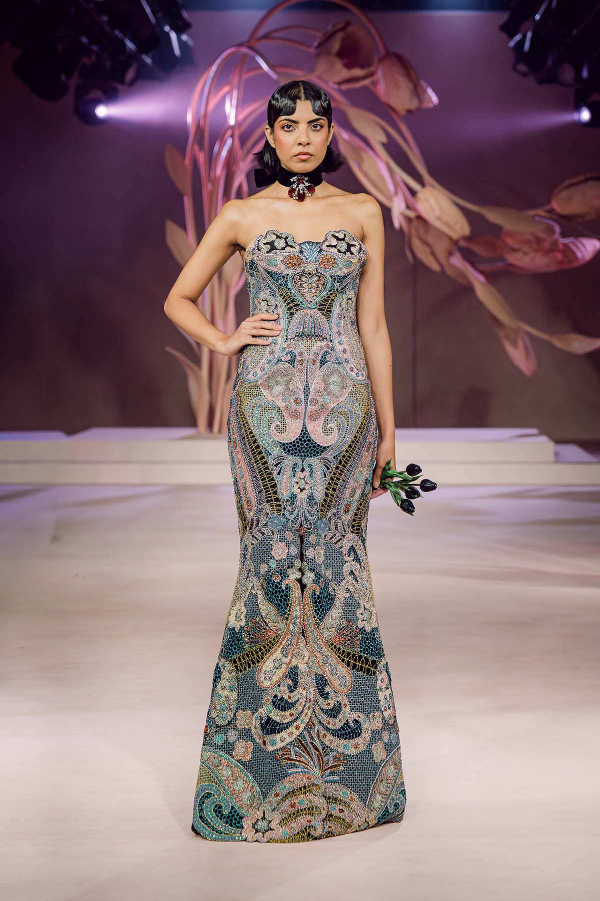 Isolde - multicolour mesh jaal gown