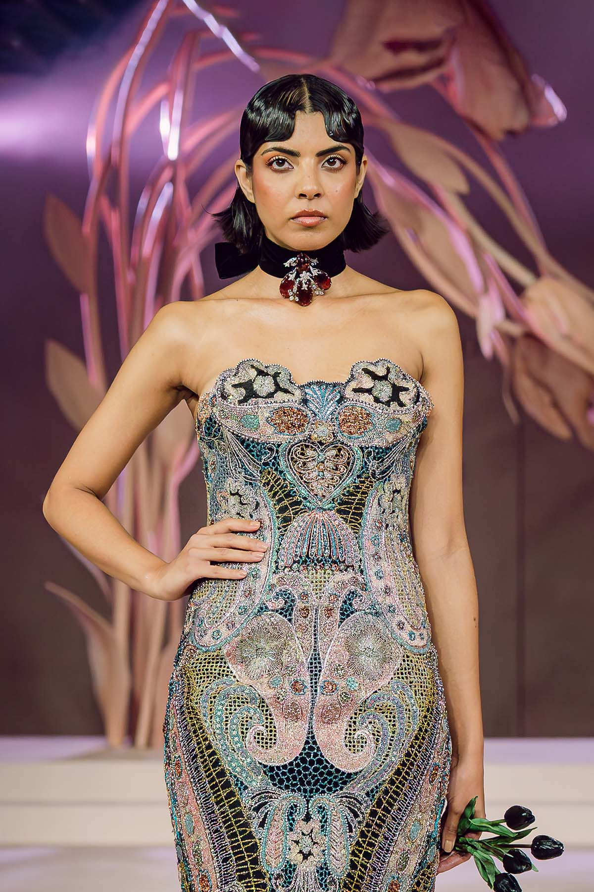 Isolde - multicolour mesh jaal gown