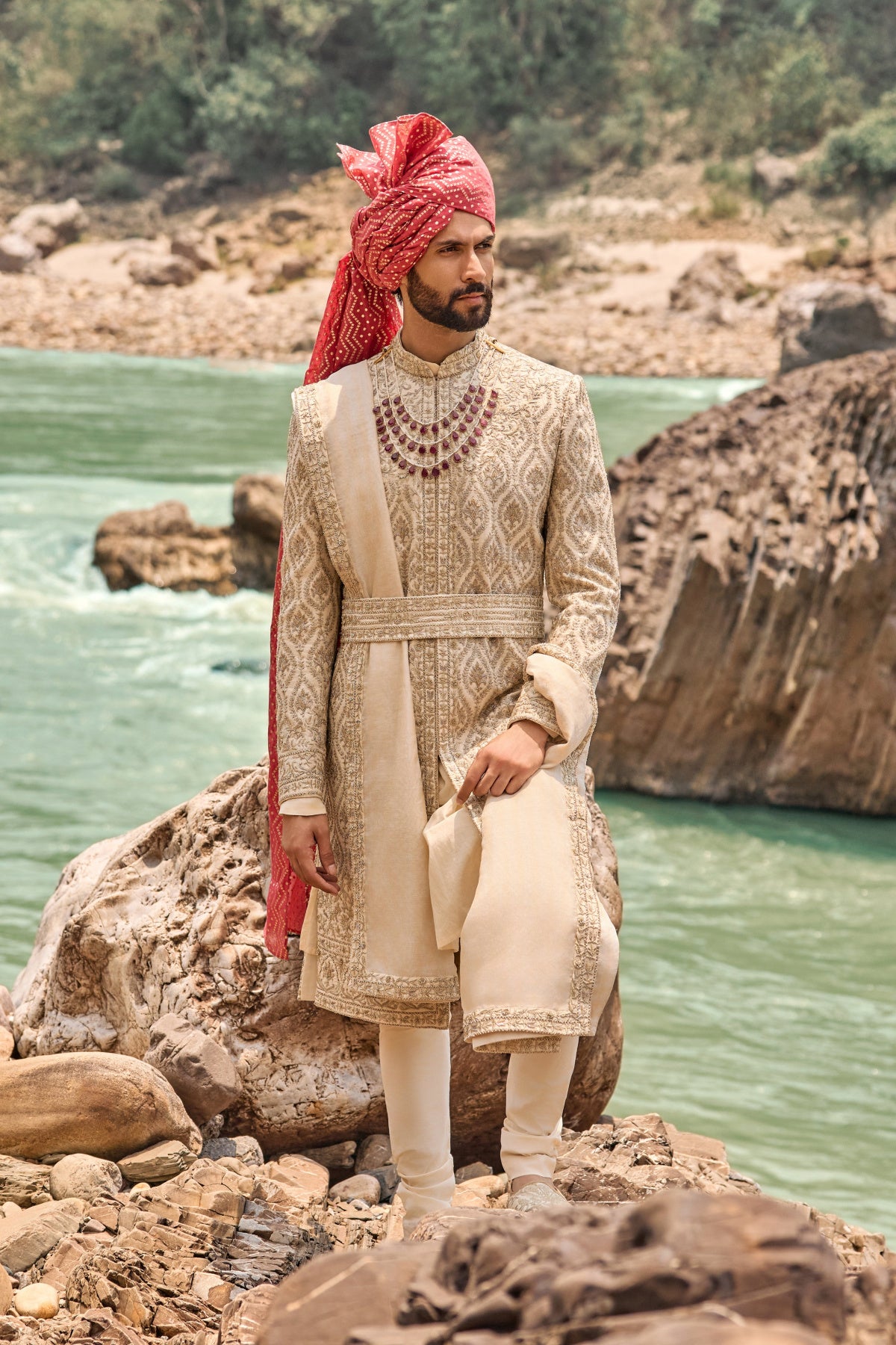 Beige Kasab Sherwani Set