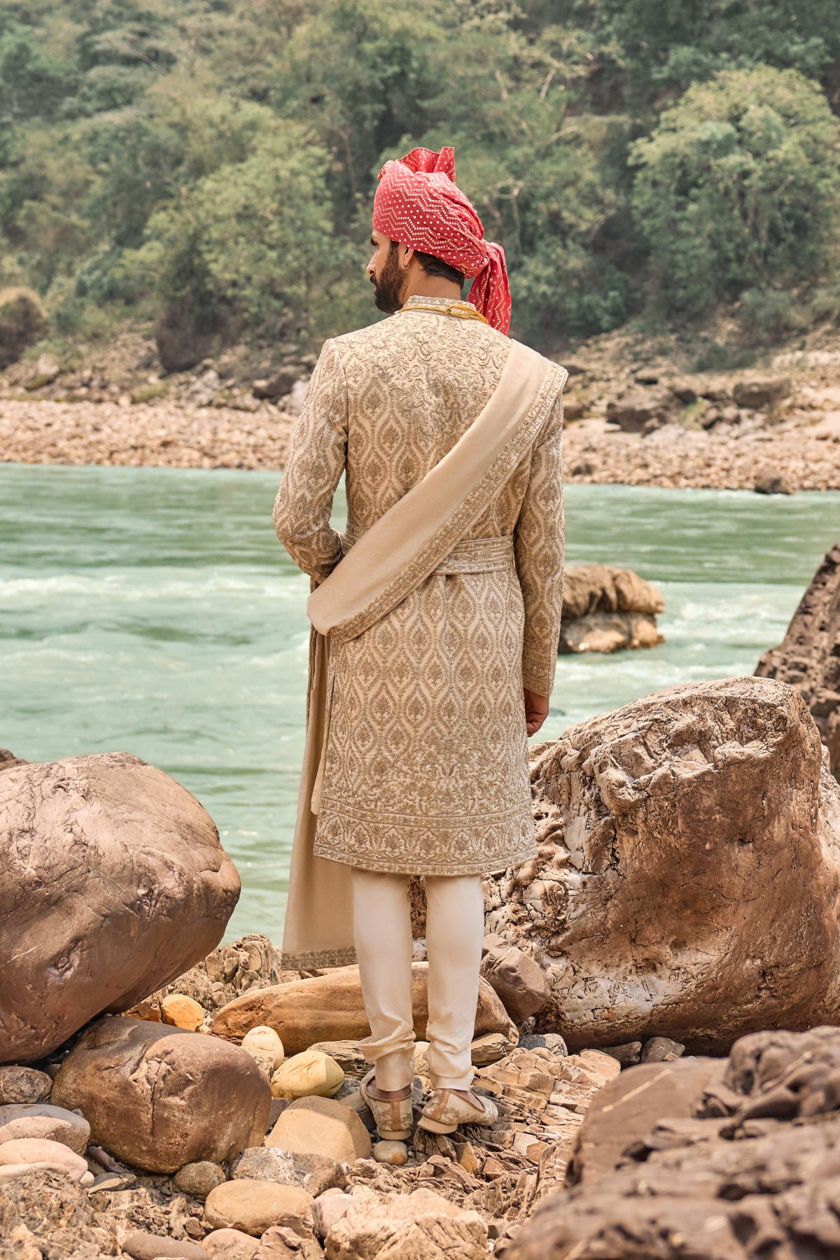 Beige Kasab Sherwani Set