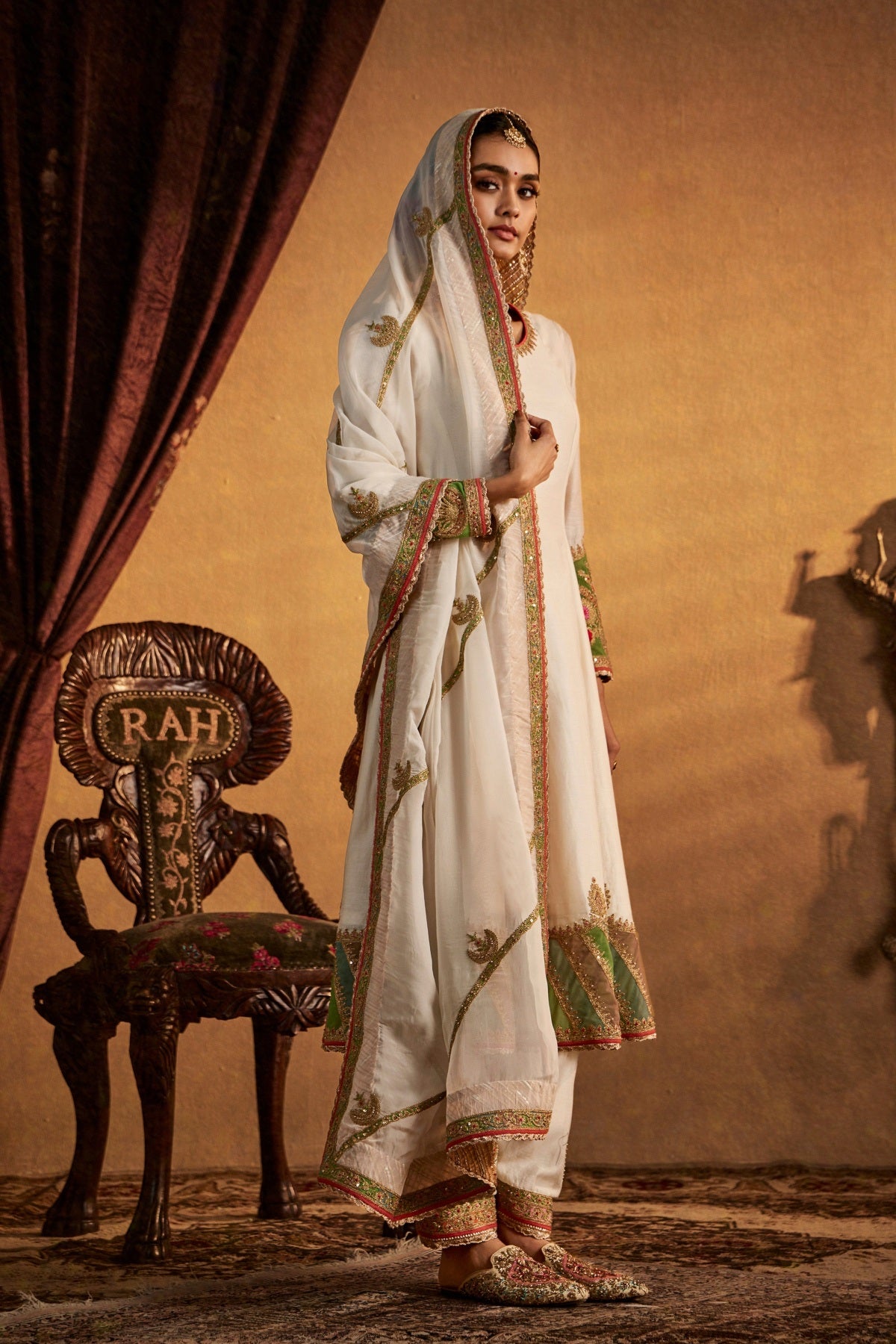 Ivory-Green Kalidar Set