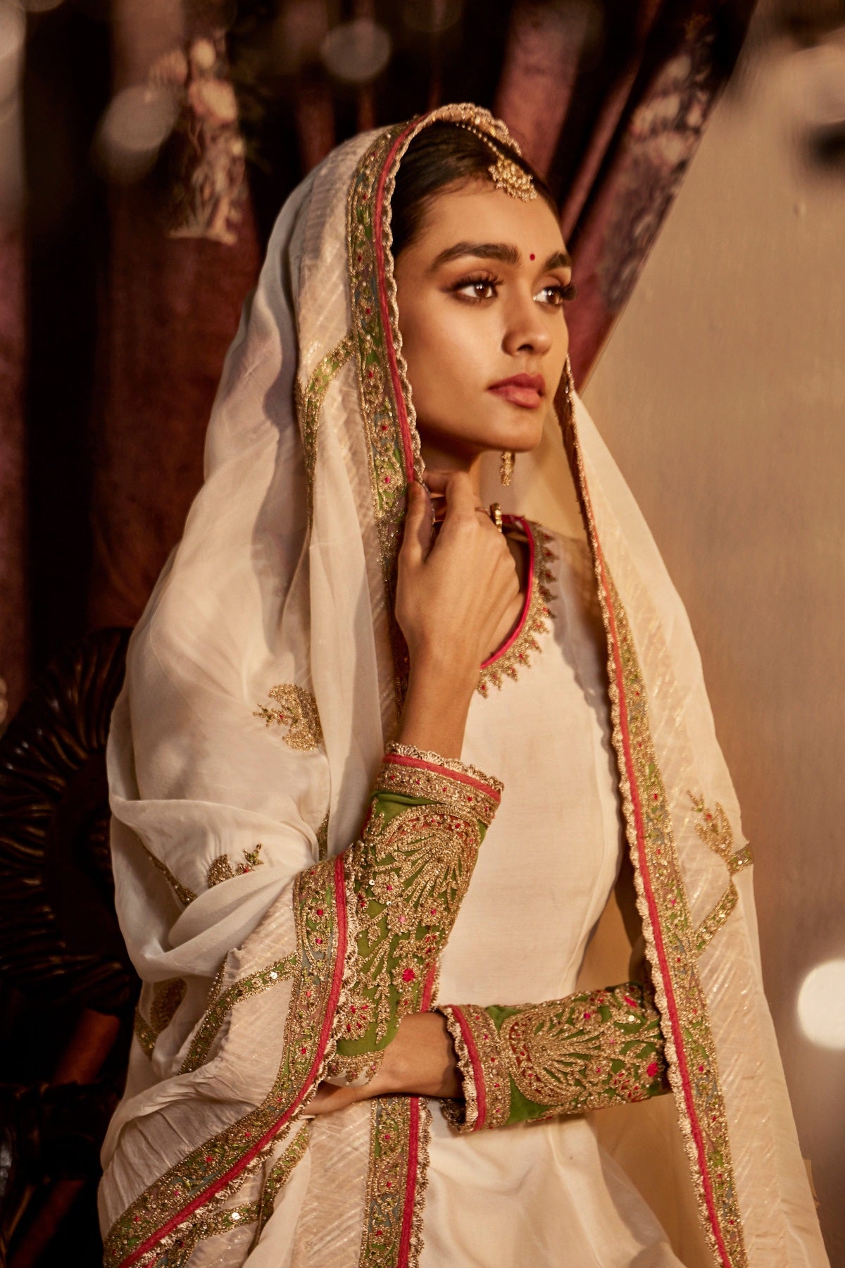 Ivory-Green Kalidar Set