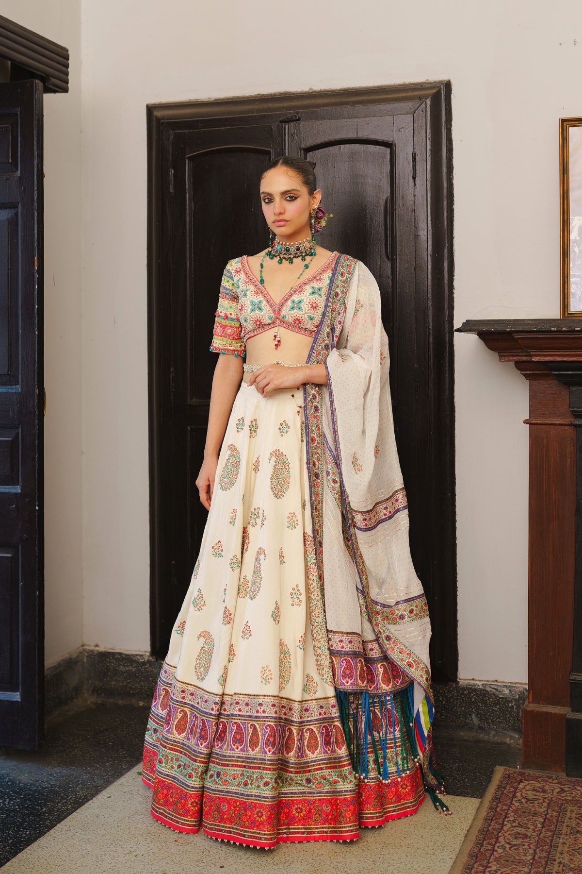 Ivory paisley lehenga set