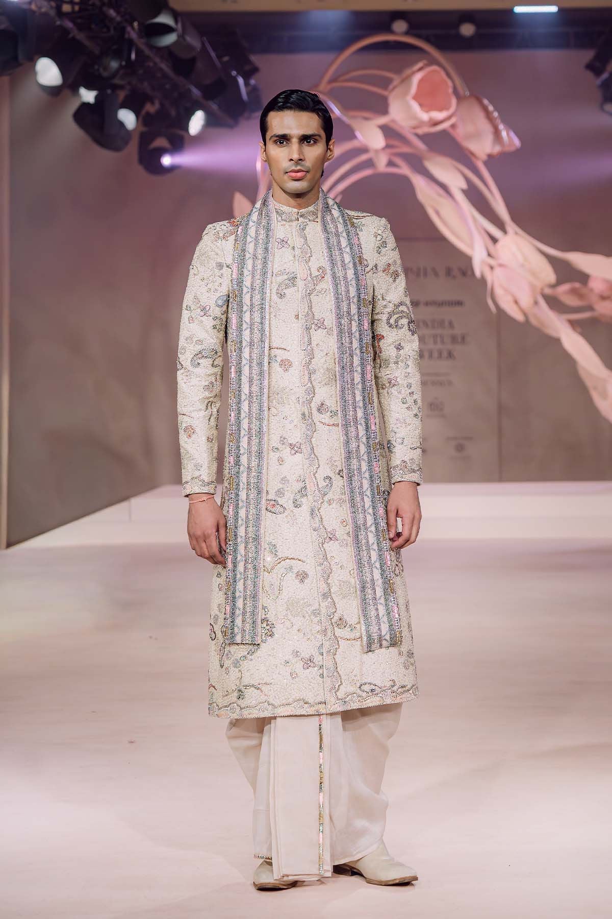 Dev - ivory raw silk sherwani
