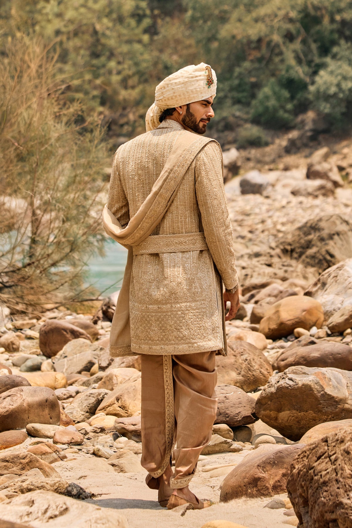 Mocha Worked Sherwani Set With Dhoti