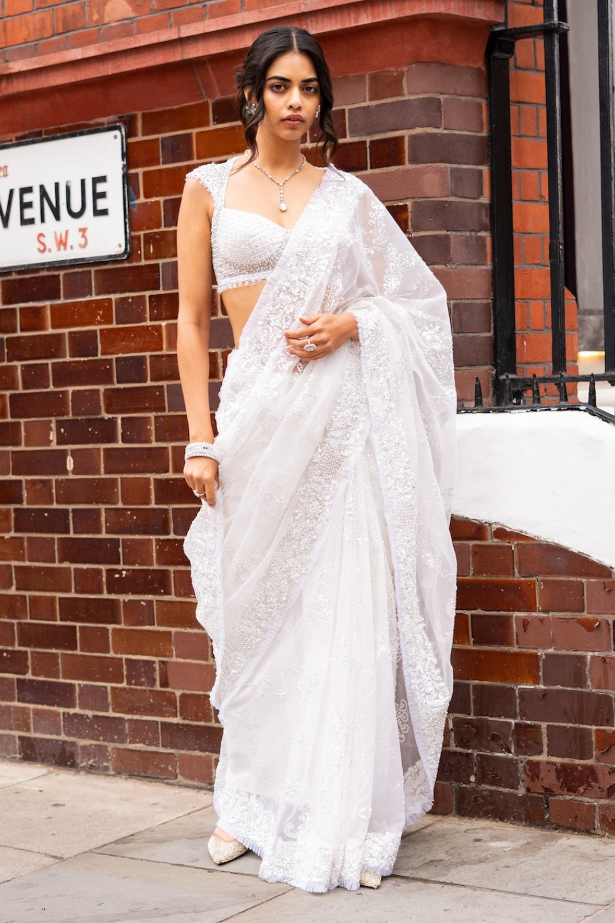 Ivory Sequin Saree