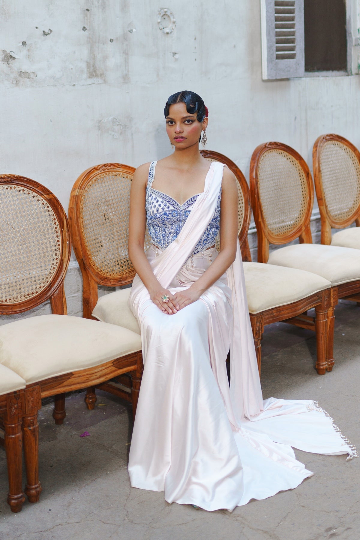 Ivory short corset with saree set