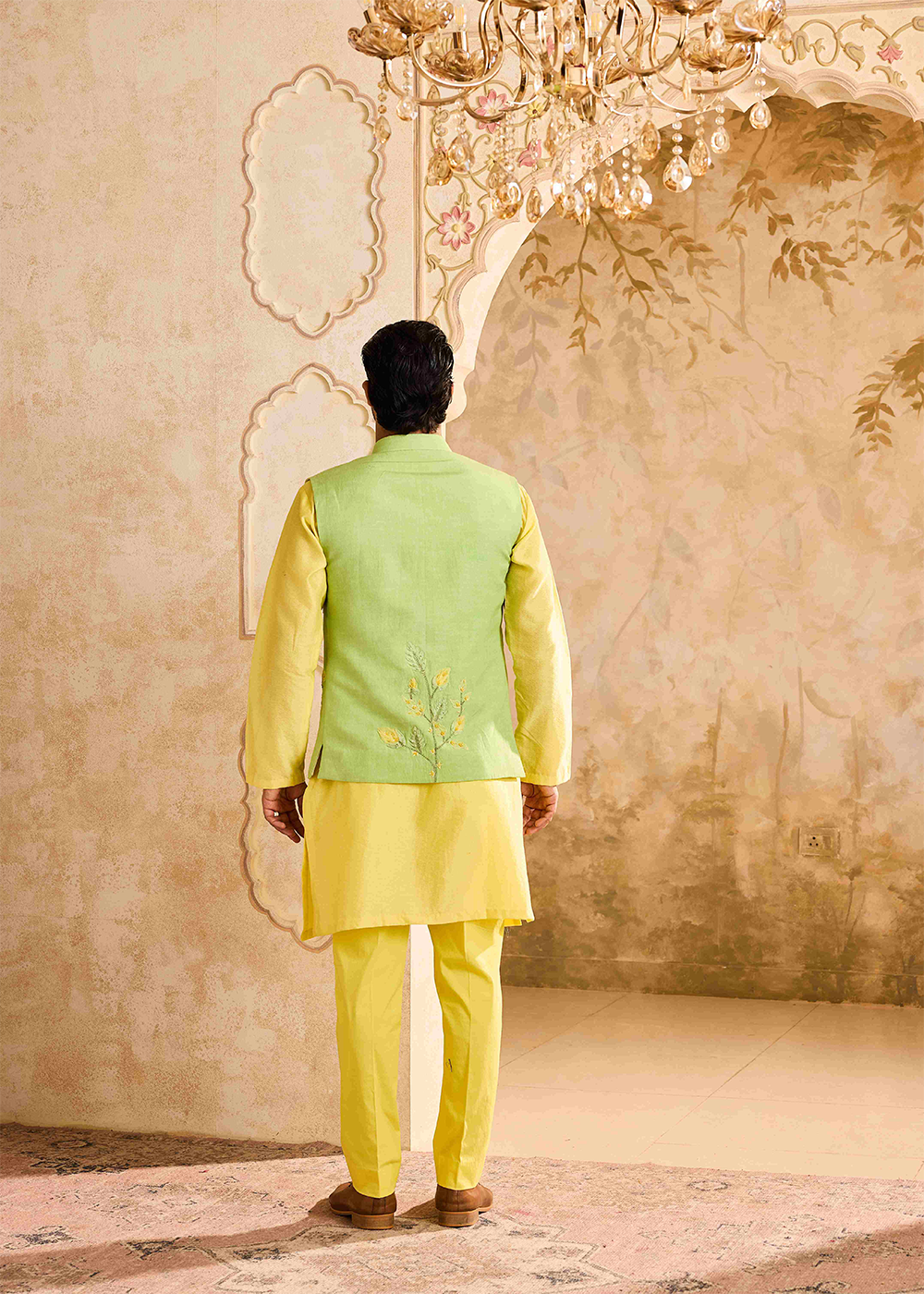 Green Yellow Bundi Floral Kurta Pant