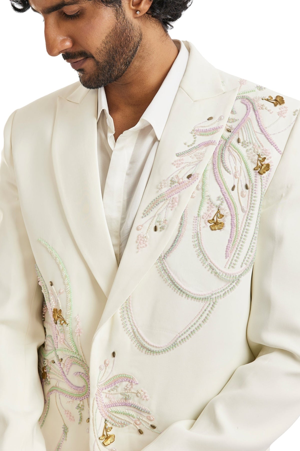 White Double Breasted Embroidered Blazer Set