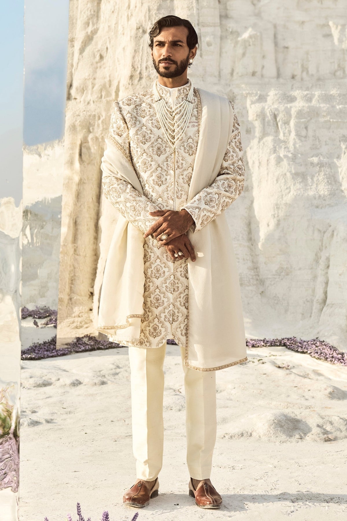 Off White Zardosi Wedding Sherwani