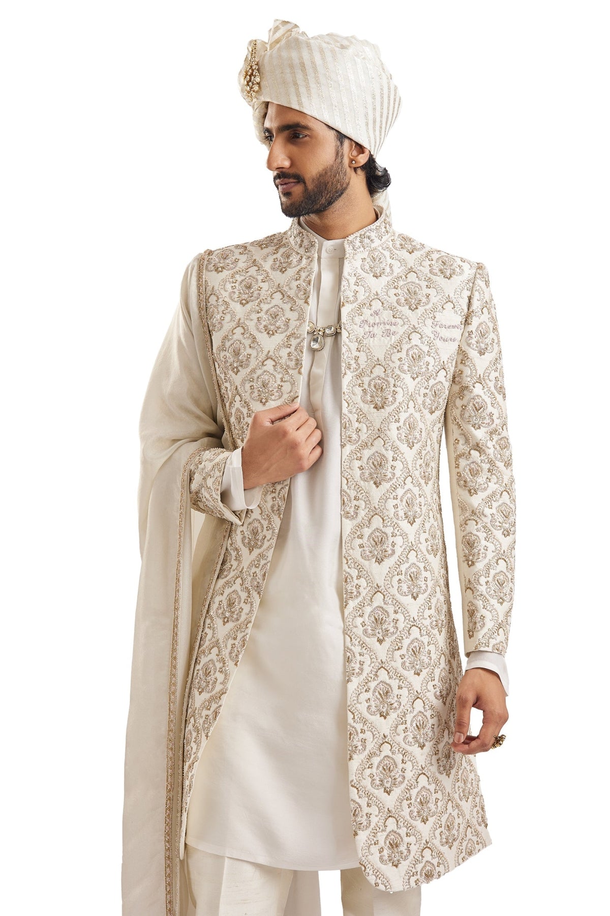 Off White Zardosi Wedding Sherwani