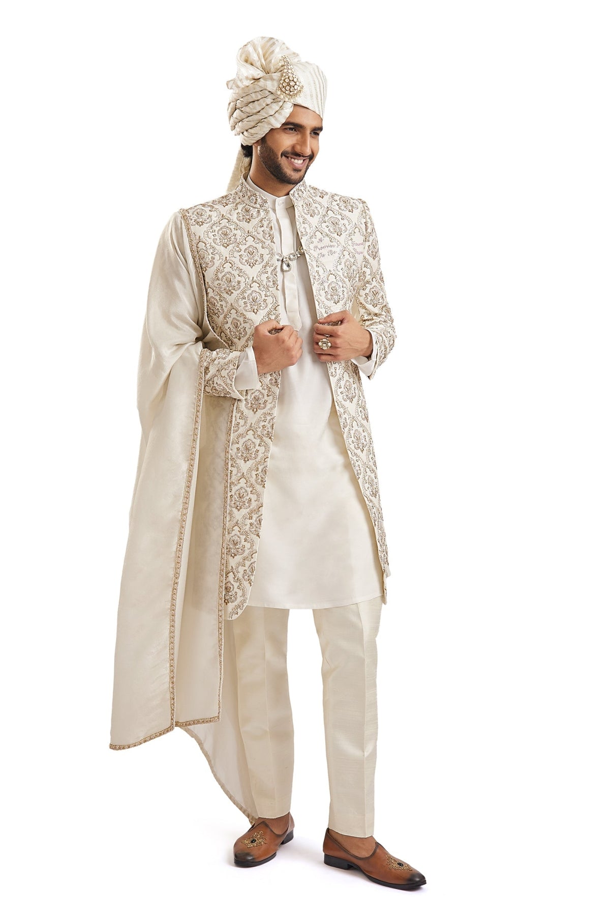 Off White Zardosi Wedding Sherwani