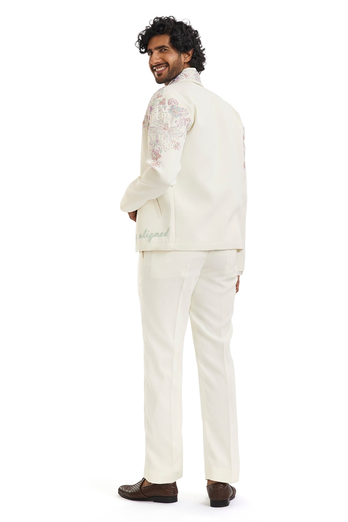 White Embroidered Bomber Jacket Set