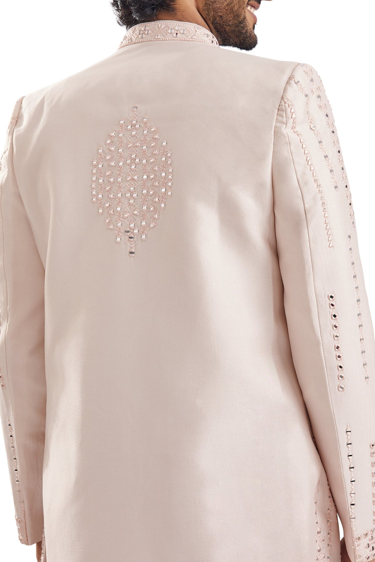 Peach Mirror Work Groomsman Sherwani