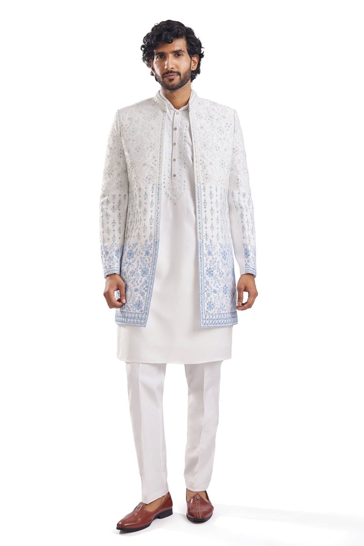 Classic Blue Mirror Work Groomsman Sherwani