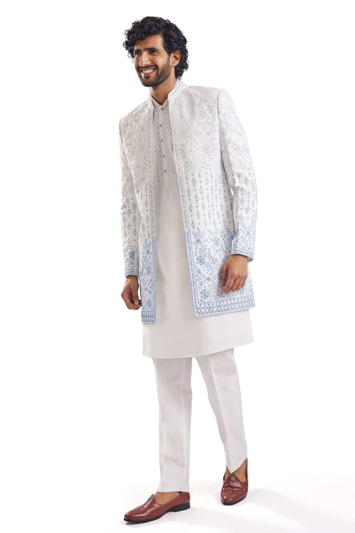Classic Blue Mirror Work Groomsman Sherwani